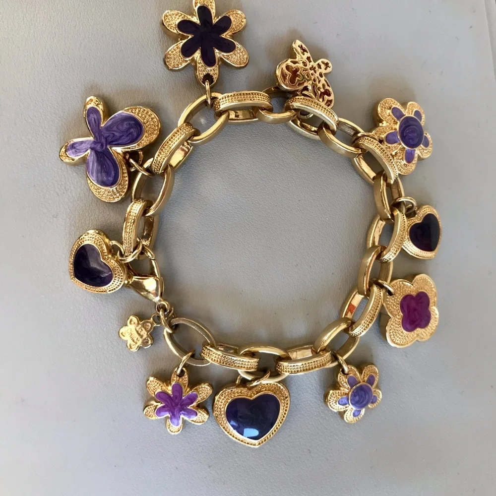 Absolutely Beautiful Chunky Gold Vermeil & enamel Lauren B Adams Charm Bracelet - Picture 1 of 5